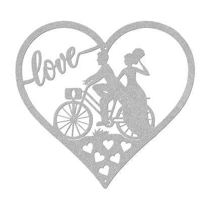 Wedding Love heart With Couple On Bicycle Metal Wall Art - MAIKERU STUDIO