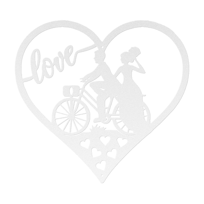 Wedding Love heart With Couple On Bicycle Metal Wall Art - MAIKERU STUDIO