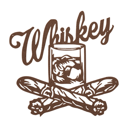 Whiskey With Glass And Cigars Metal Wall Art - MAIKERU STUDIO