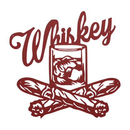 Whiskey With Glass And Cigars Metal Wall Art - MAIKERU STUDIO