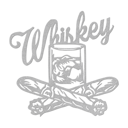 Whiskey With Glass And Cigars Metal Wall Art - MAIKERU STUDIO