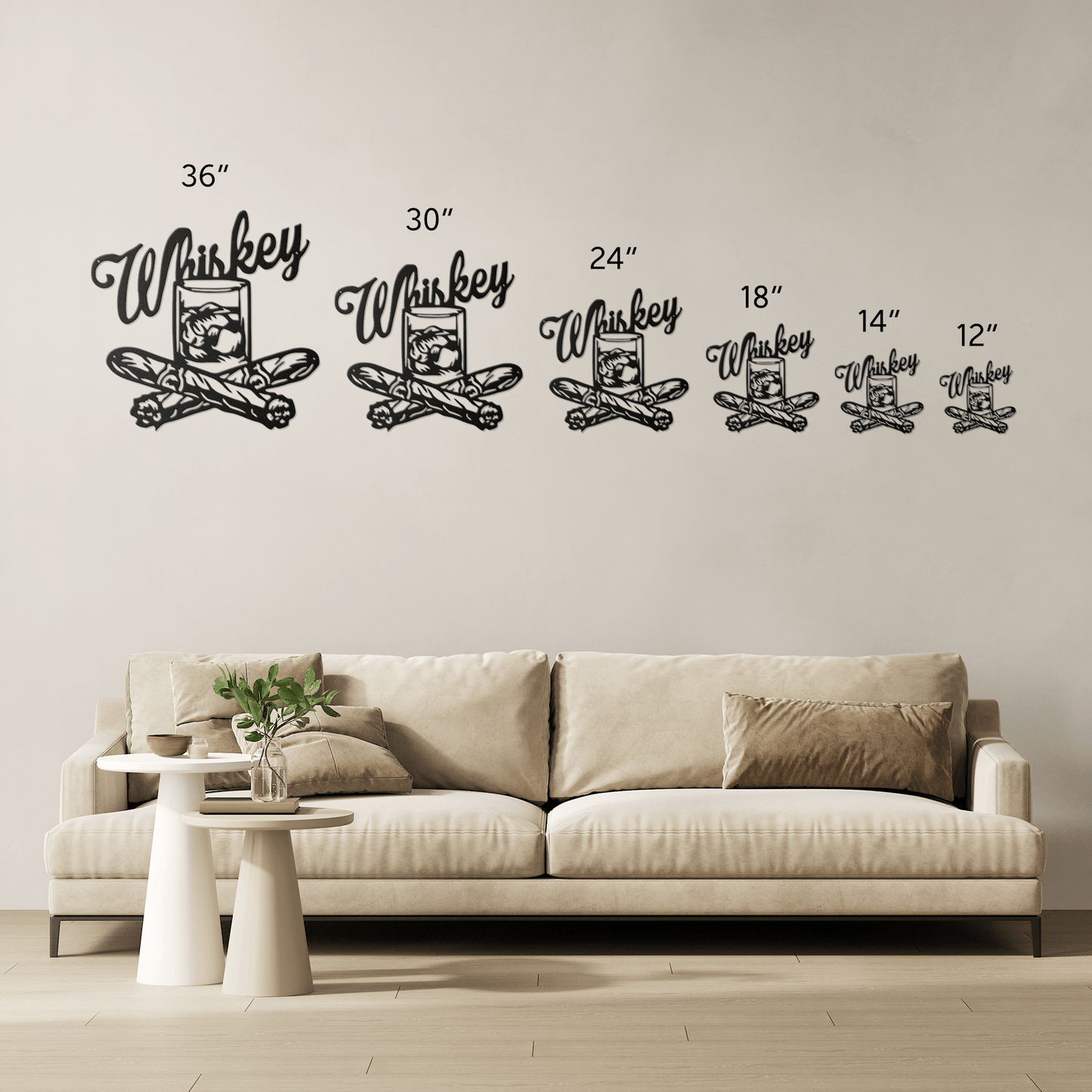 Whiskey With Glass And Cigars Metal Wall Art - MAIKERU STUDIO