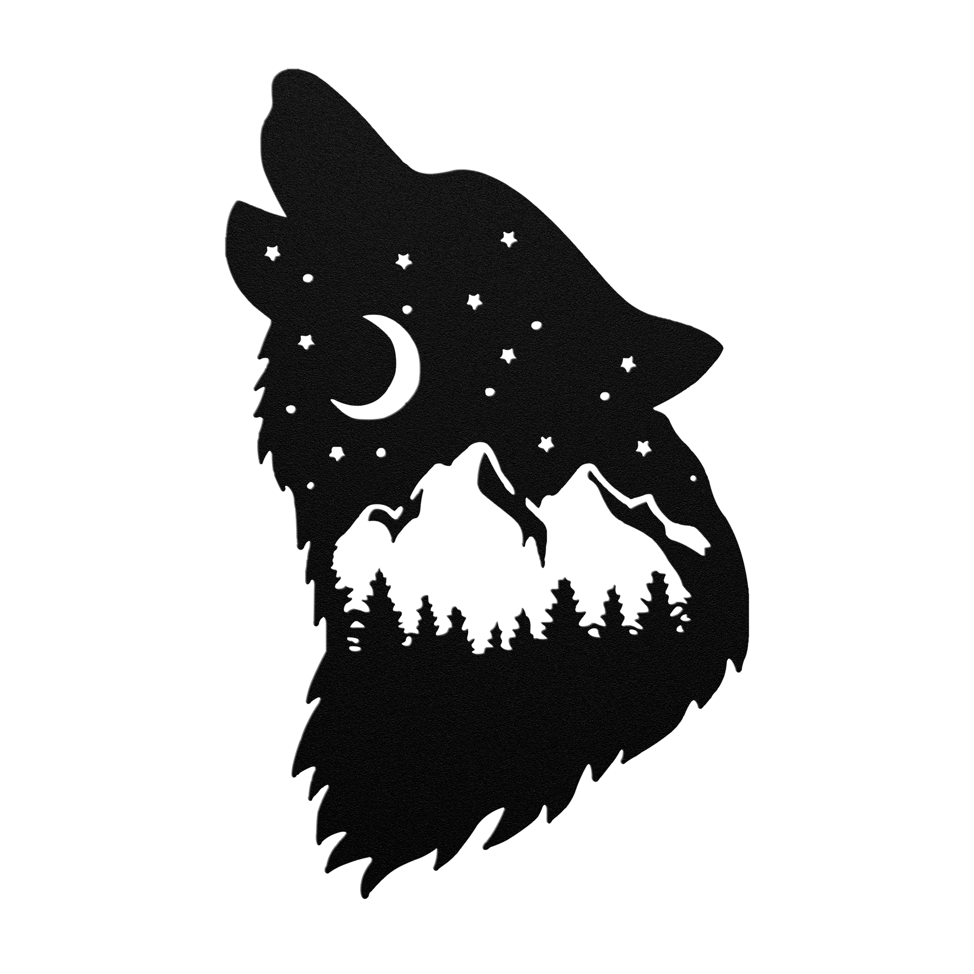 Wolf Howling With Moon Metal Wall Art | Wilderness Cabin Decor - MAIKERU STUDIO