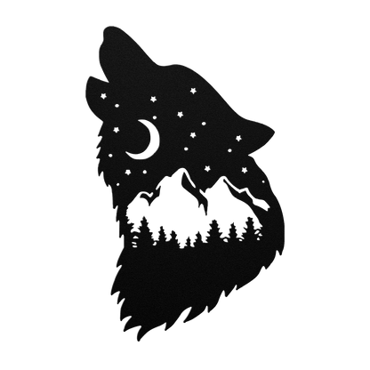 Wolf Howling With Moon Metal Wall Art | Wilderness Cabin Decor - MAIKERU STUDIO