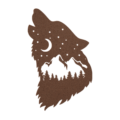 Wolf Howling With Moon Metal Wall Art | Wilderness Cabin Decor - MAIKERU STUDIO
