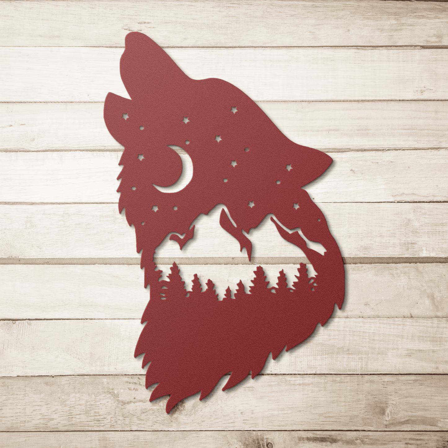 Wolf Howling With Nighttime Mountain Scene Metal Wall Art - MAIKERU STUDIO