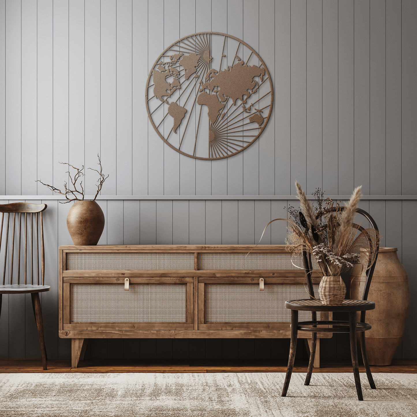 North And South World Map Metal Wall Art - MAIKERU STUDIO