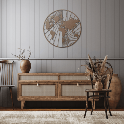 North And South World Map Metal Wall Art - MAIKERU STUDIO