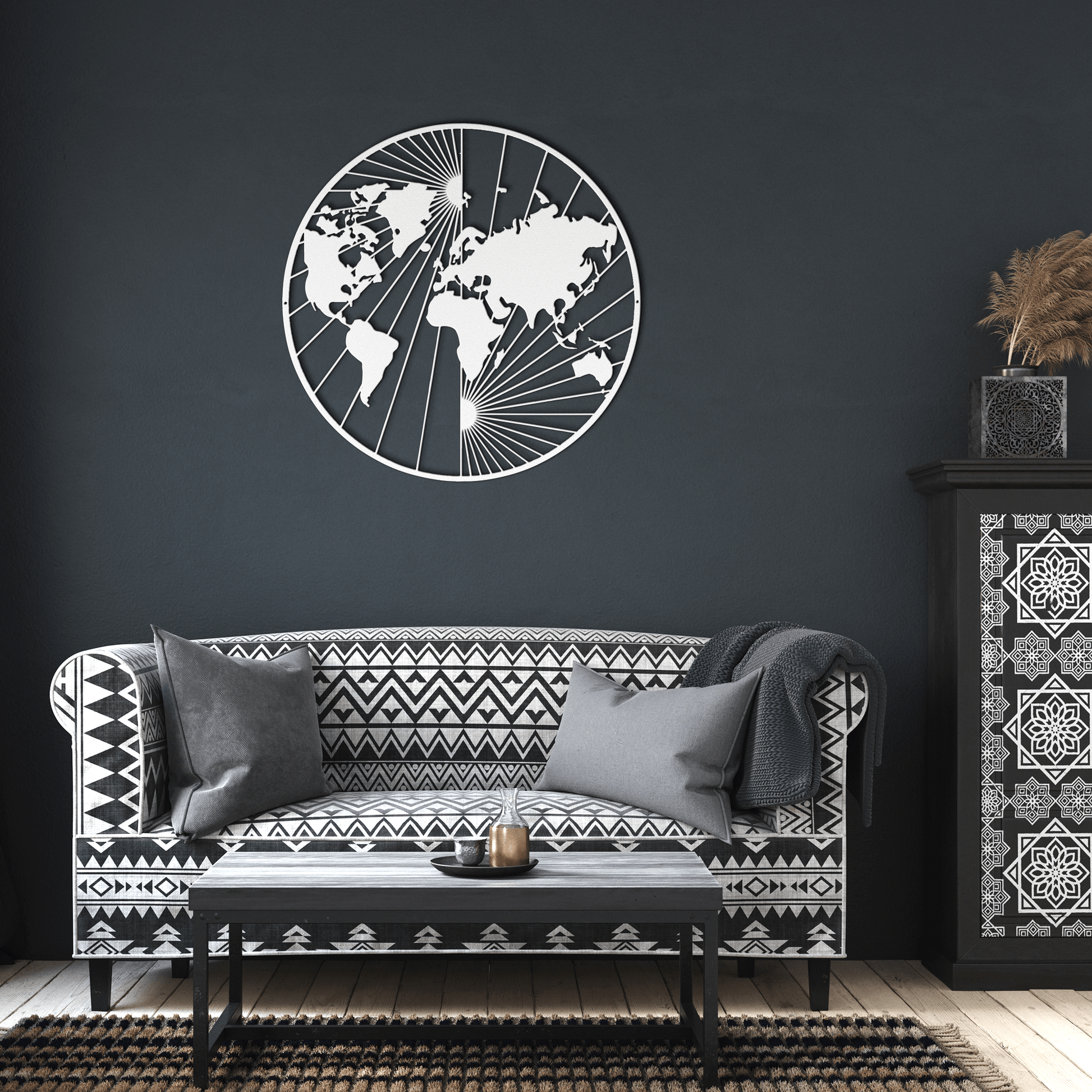 North And South World Map Metal Wall Art - MAIKERU STUDIO