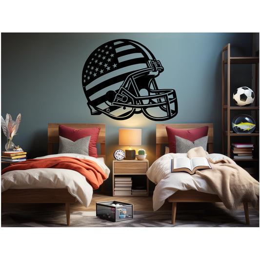 American Football Helmet With American Flag Metal Wall Art - MAIKERU STUDIO