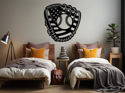 Baseball Glove "Mitt" With The American Flag Metal Wall Art - MAIKERU STUDIO