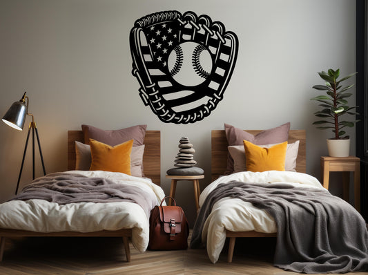 Baseball Glove "Mitt" With The American Flag Metal Wall Art - MAIKERU STUDIO