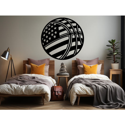 Basketball With The American Flag Metal Wall Art - MAIKERU STUDIO