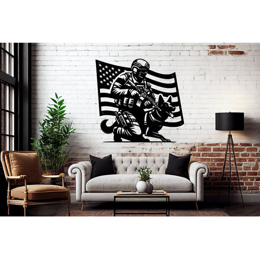 K - 9 Handler Tribute Metal Wall Art | Loyalty, Service & The American Flag - MAIKERU STUDIO