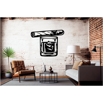 Cigar And Whiskey Glass Metal Wall Art - MAIKERU STUDIO