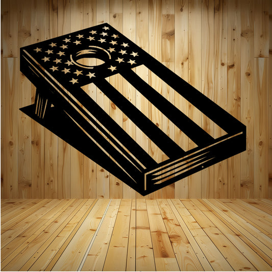 Cornhole Board With American Flag Metal Wall Art - MAIKERU STUDIO