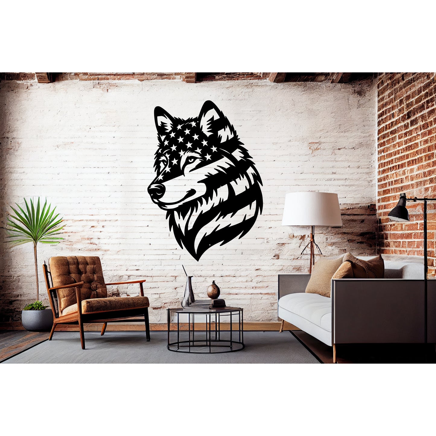 Lone Wolf Metal Wall Art | American Flag Wilderness Tribute - MAIKERU STUDIO