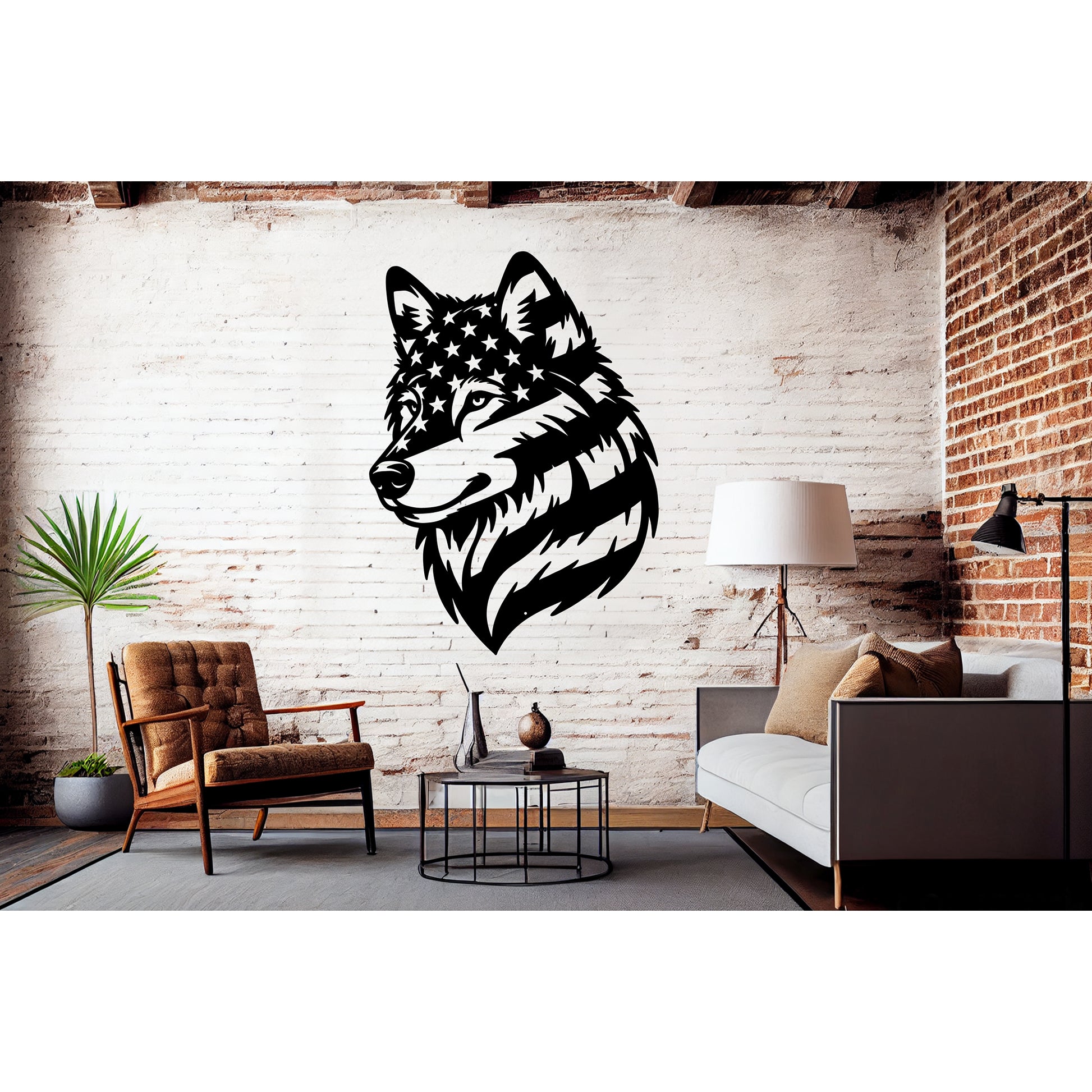 Lone Wolf Metal Wall Art | American Flag Wilderness Tribute - MAIKERU STUDIO