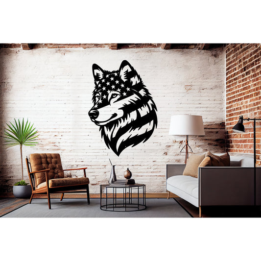Lone Wolf Metal Wall Art | American Flag Wilderness Tribute - MAIKERU STUDIO