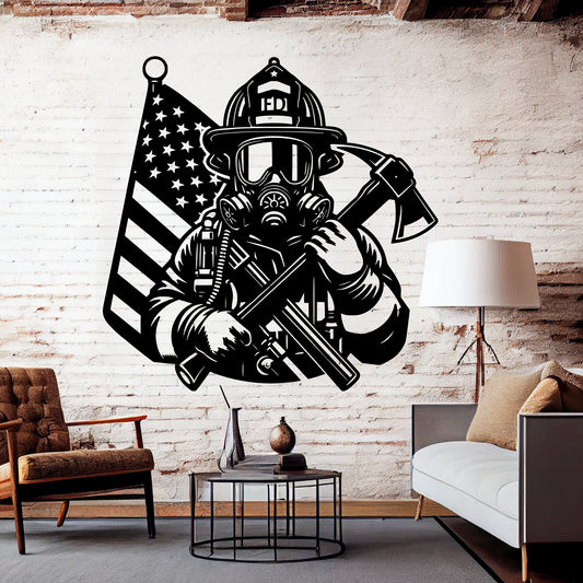 Firefighter Tribute Metal Wall Art | Courage, Brotherhood & The American Flag - MAIKERU STUDIO