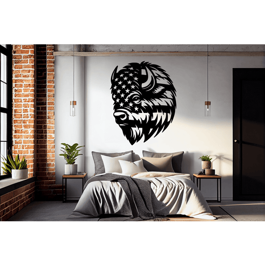 American Bison Metal Wall Art | Patriotic Bison Design American Flag - MAIKERU STUDIO