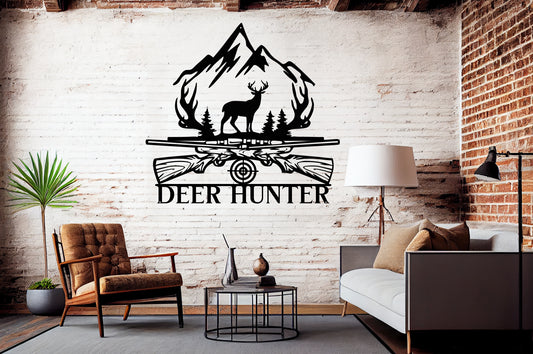 Deer Hunter Sign Metal Wall Art - MAIKERU STUDIO