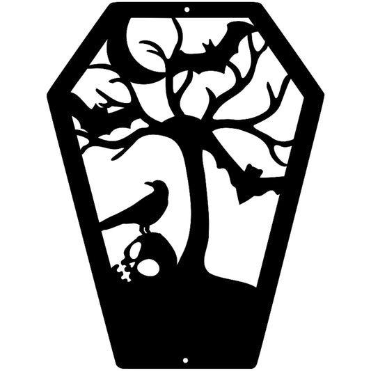 Halloween Coffin With Crow And Bats - MAIKERU STUDIO