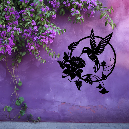 Hummingbird With Flower Metal Wall Art - MAIKERU STUDIO