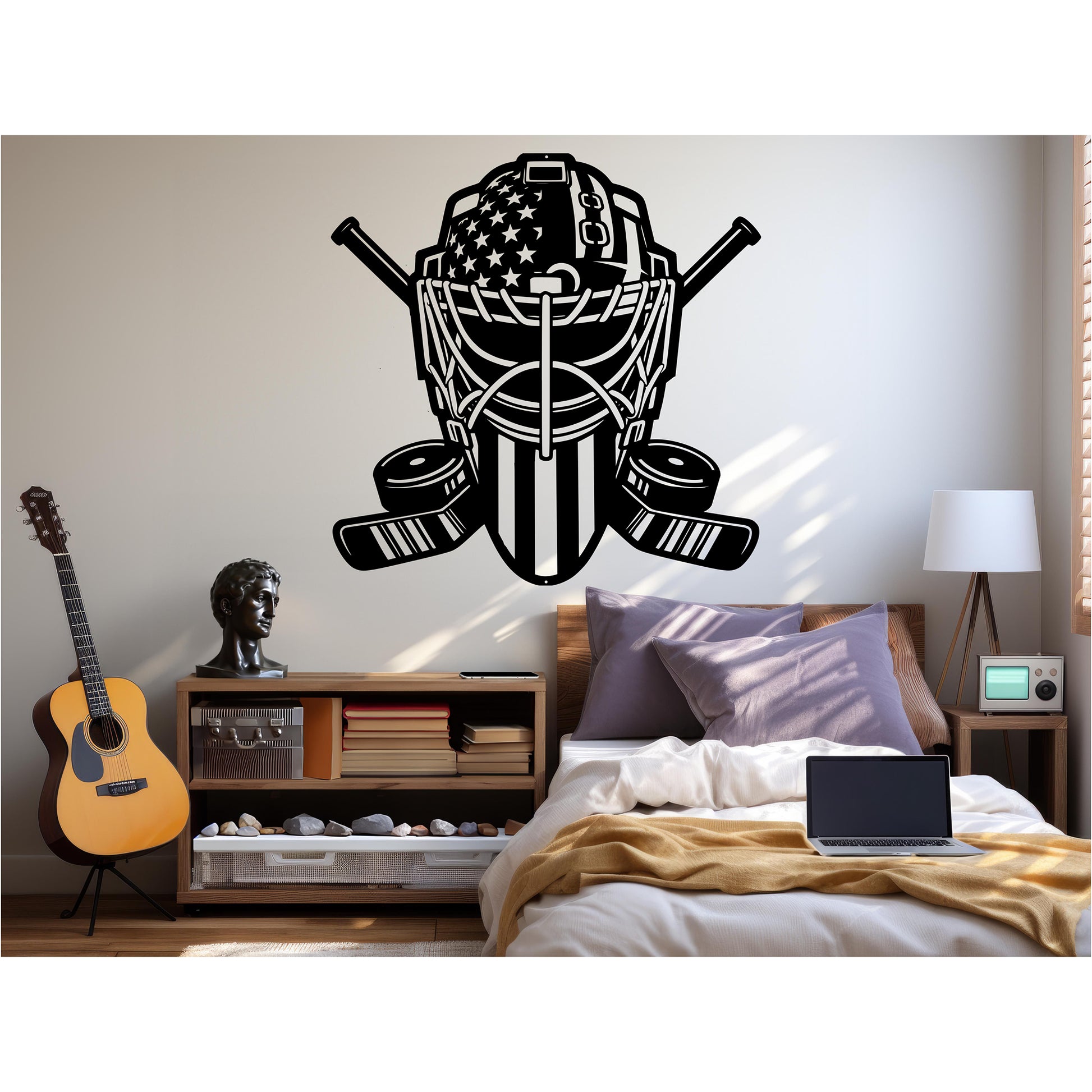 Ice Hockey Goalie Mask With American Flag Metal Wall Art - MAIKERU STUDIO