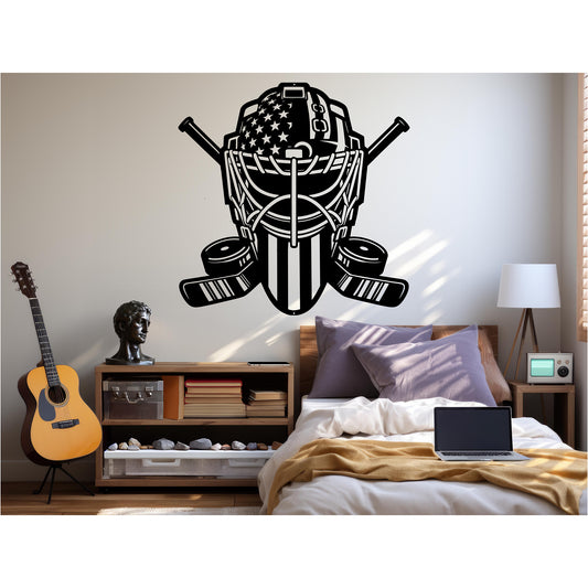 Ice Hockey Goalie Mask With American Flag Metal Wall Art - MAIKERU STUDIO