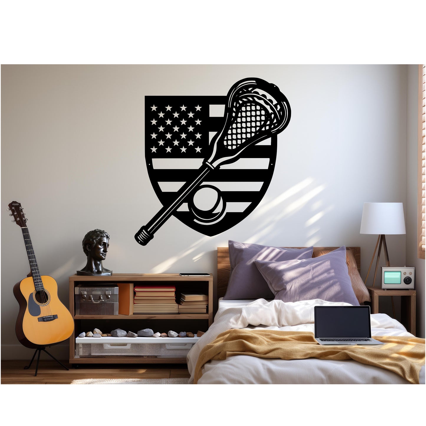 Lacrosse Stick With The American Flag Metal Wall Art - MAIKERU STUDIO