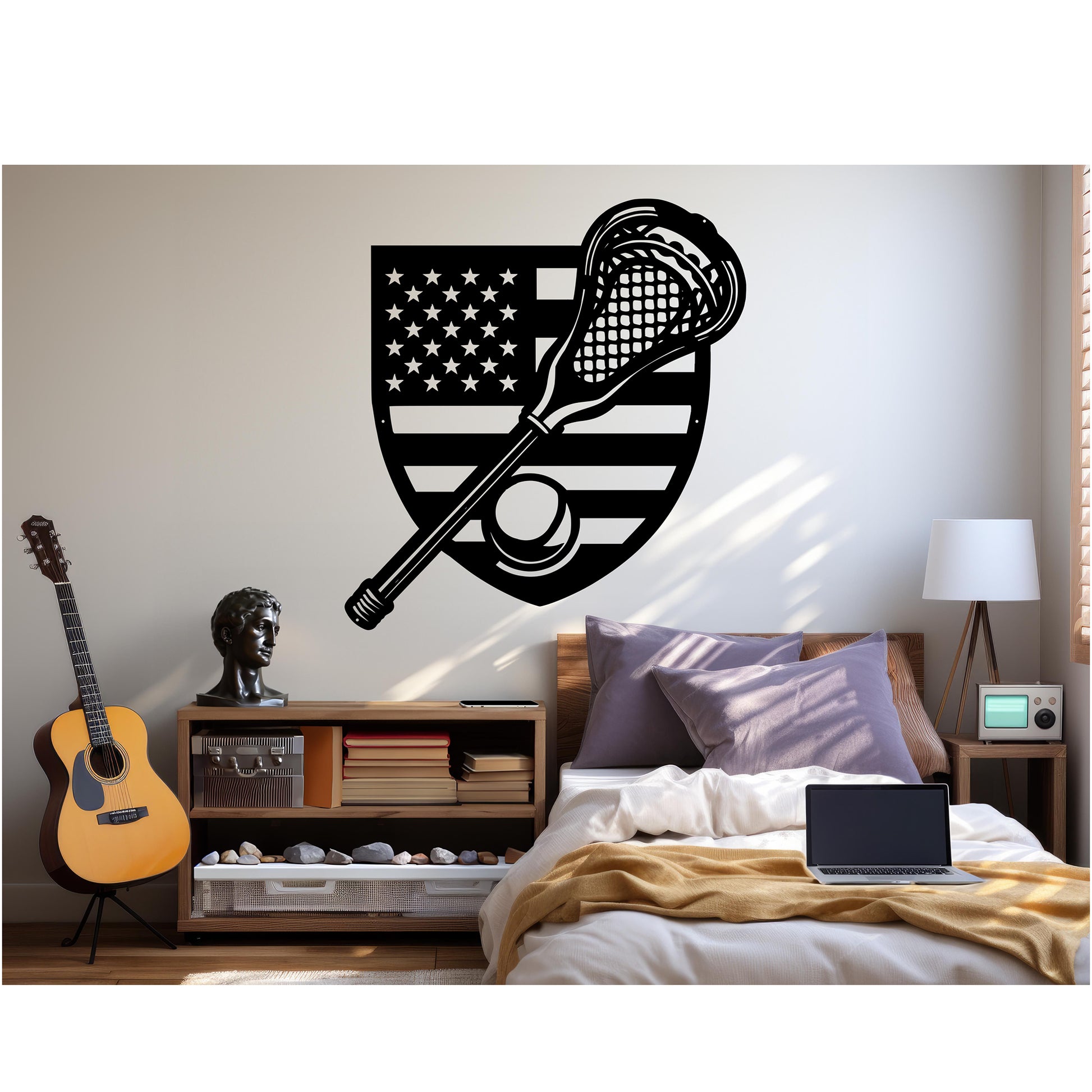 Lacrosse Stick With The American Flag Metal Wall Art - MAIKERU STUDIO