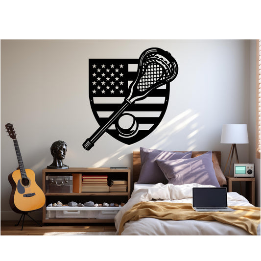 Lacrosse Stick With The American Flag Metal Wall Art - MAIKERU STUDIO