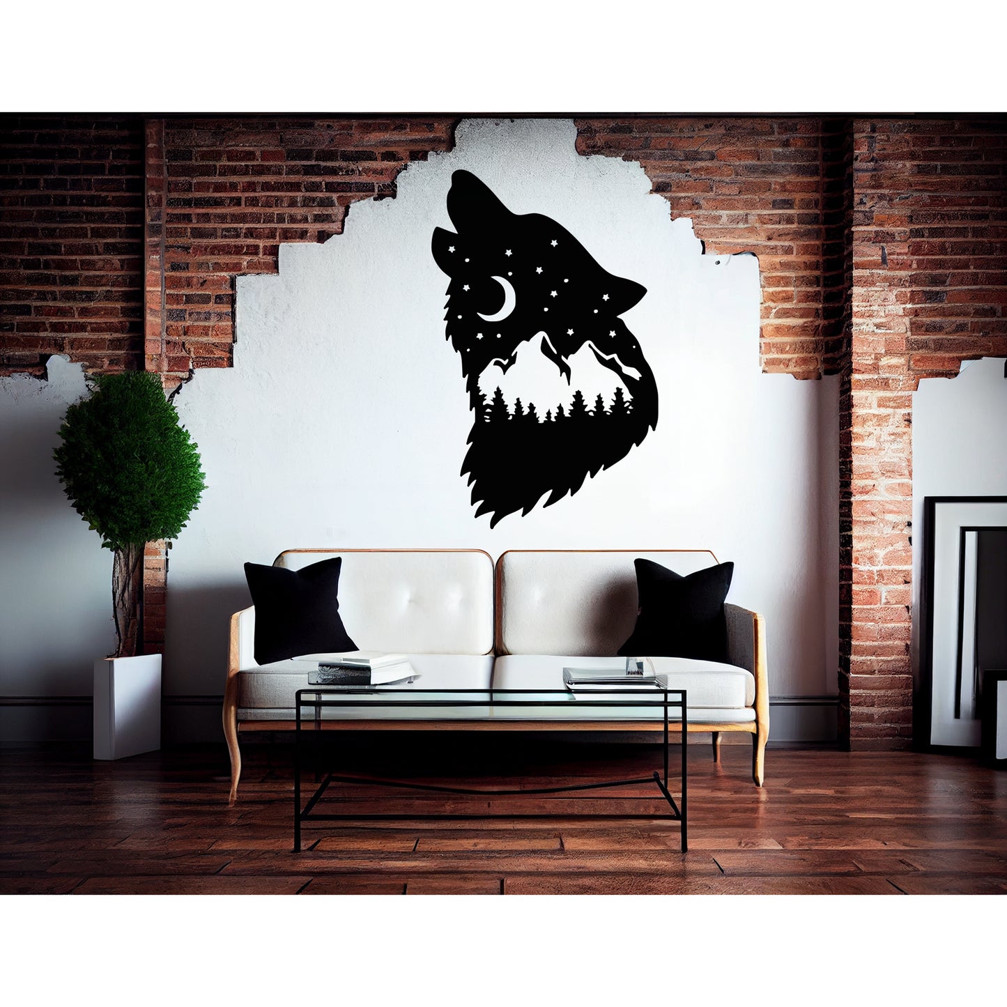 Wolf Howling With Nighttime Mountain Scene Metal Wall Art - MAIKERU STUDIO