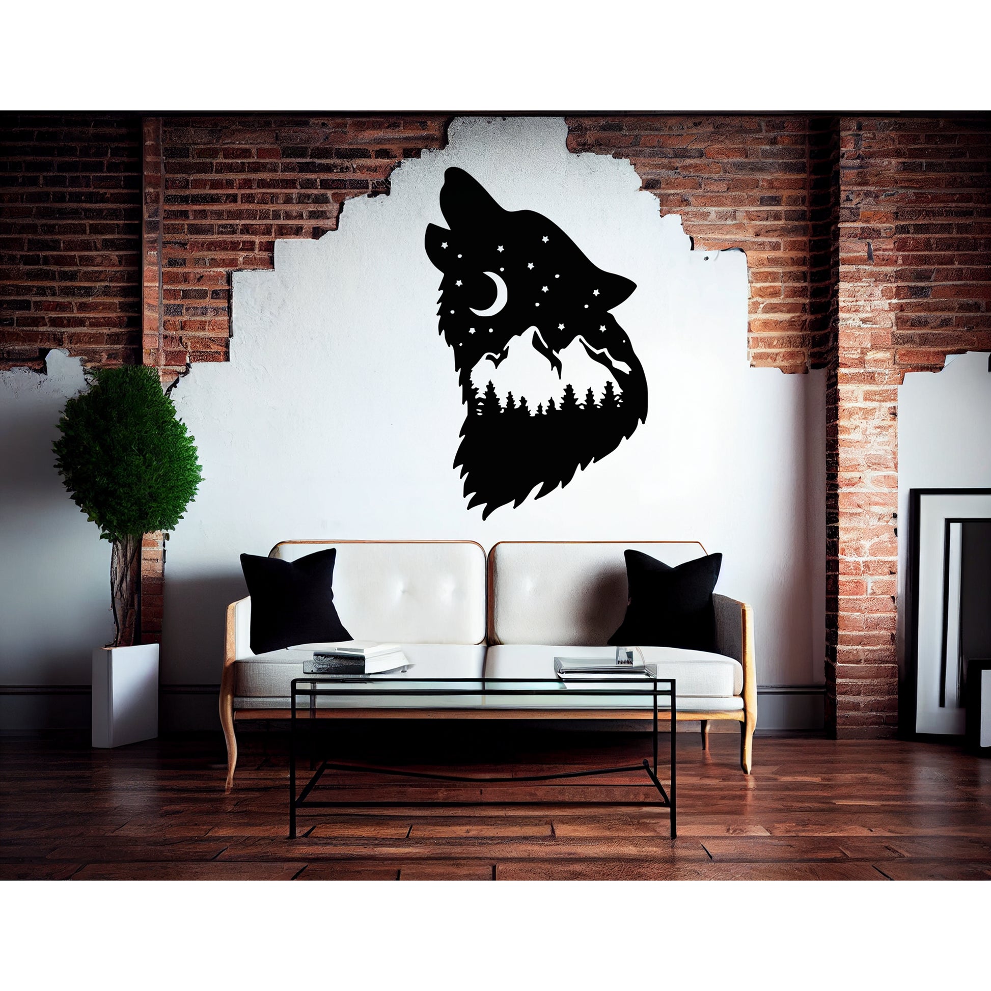 Wolf Howling With Nighttime Mountain Scene Metal Wall Art - MAIKERU STUDIO