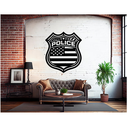 US Police Shield With The American Flag Metal Wall Art - MAIKERU STUDIO