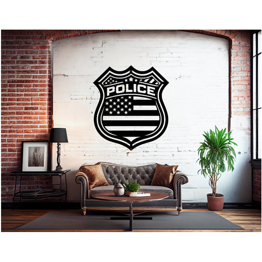 US Police Shield With The American Flag Metal Wall Art - MAIKERU STUDIO