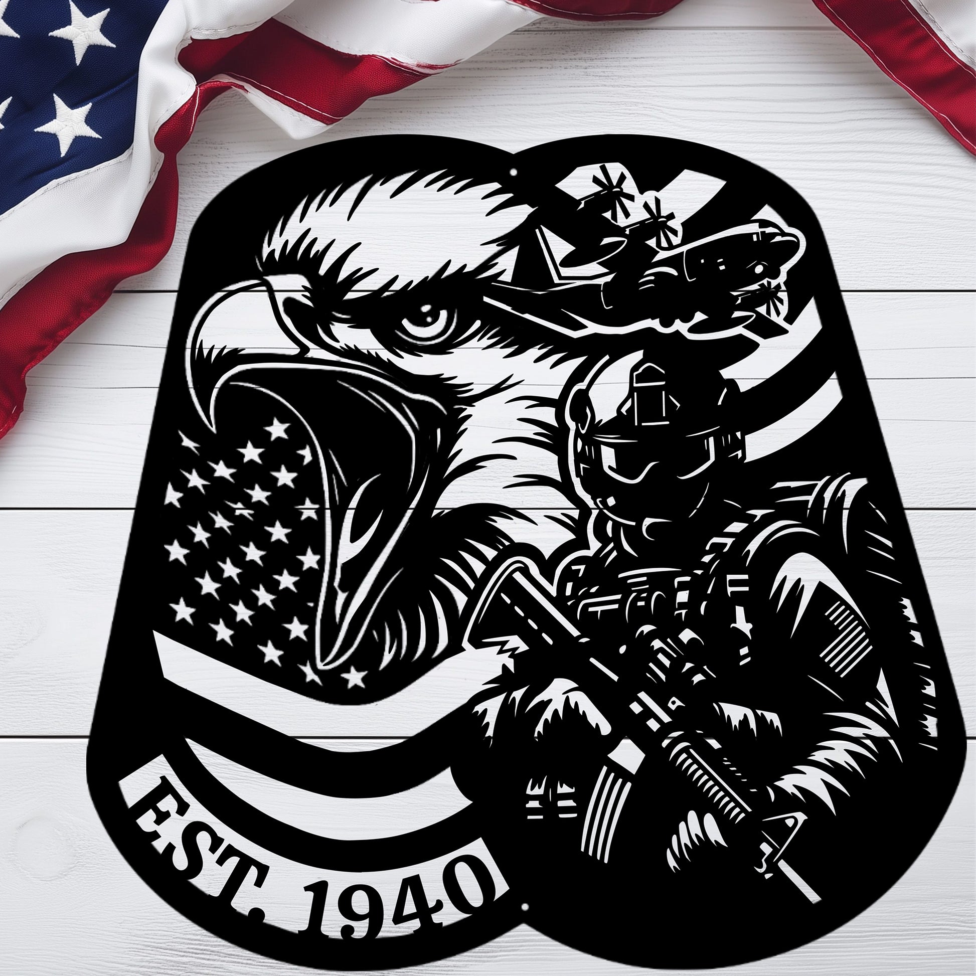 Airborne Screaming Eagle Dog Tag Metal Wall Art | EST. 1940 - MAIKERU STUDIO