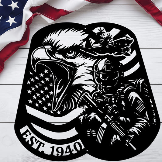 Airborne Screaming Eagle Dog Tag Metal Wall Art | EST. 1940 - MAIKERU STUDIO