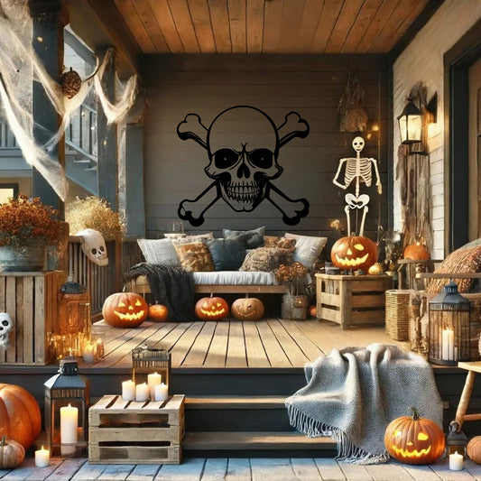 Skull And Cross Bones Halloween Metal Wall Art - MAIKERU STUDIO