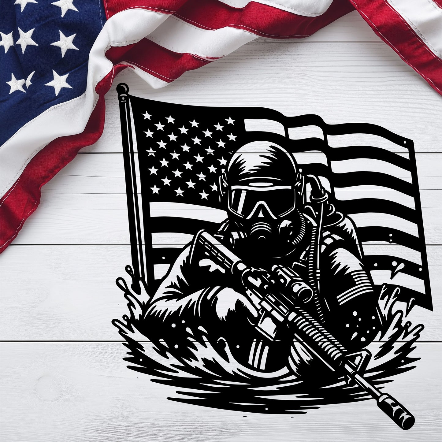 Navy SEAL Frogman Metal Wall Art | Elite Special Forces American Flag Tribute - MAIKERU STUDIO