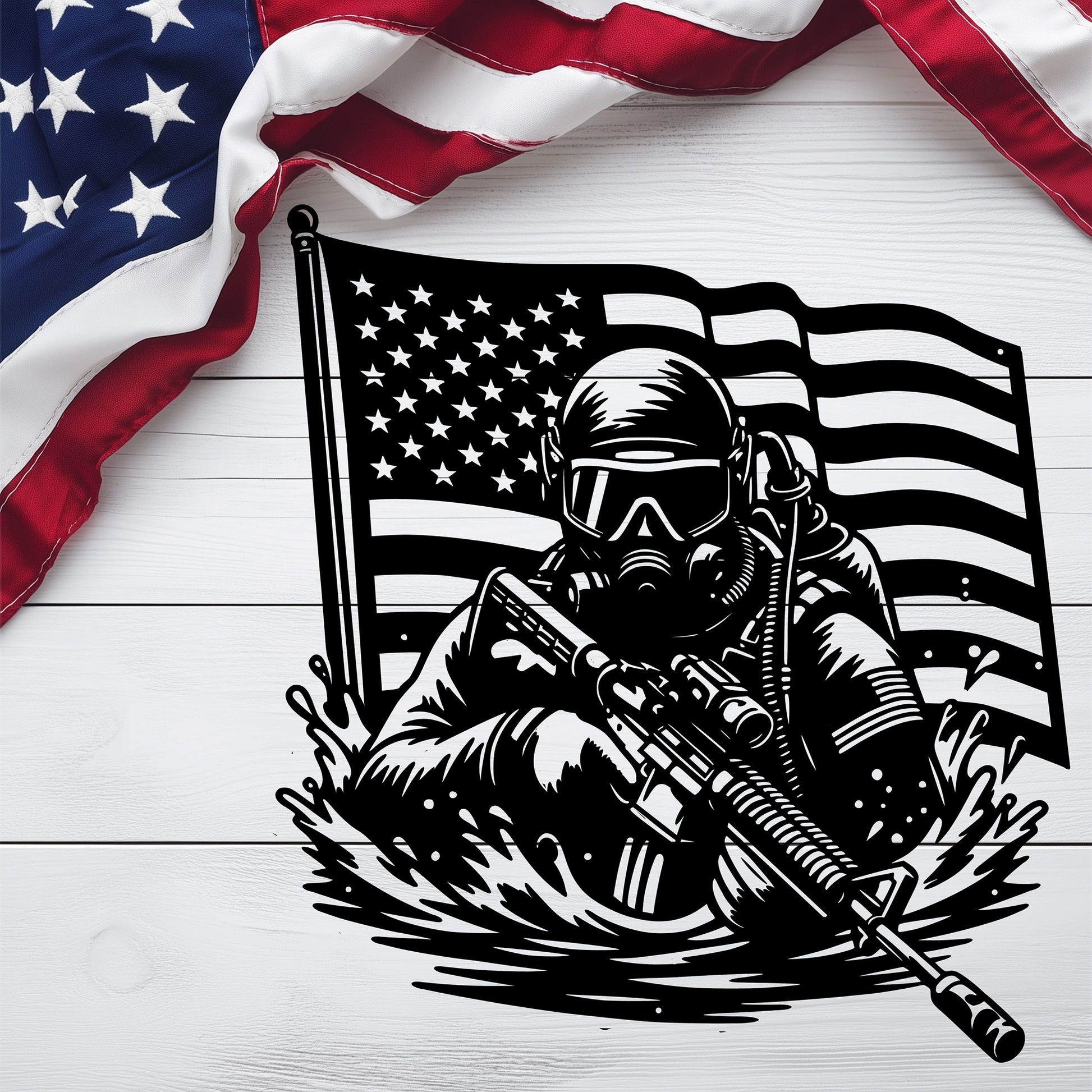 Navy SEAL Frogman Metal Wall Art | Elite Special Forces American Flag Tribute - MAIKERU STUDIO