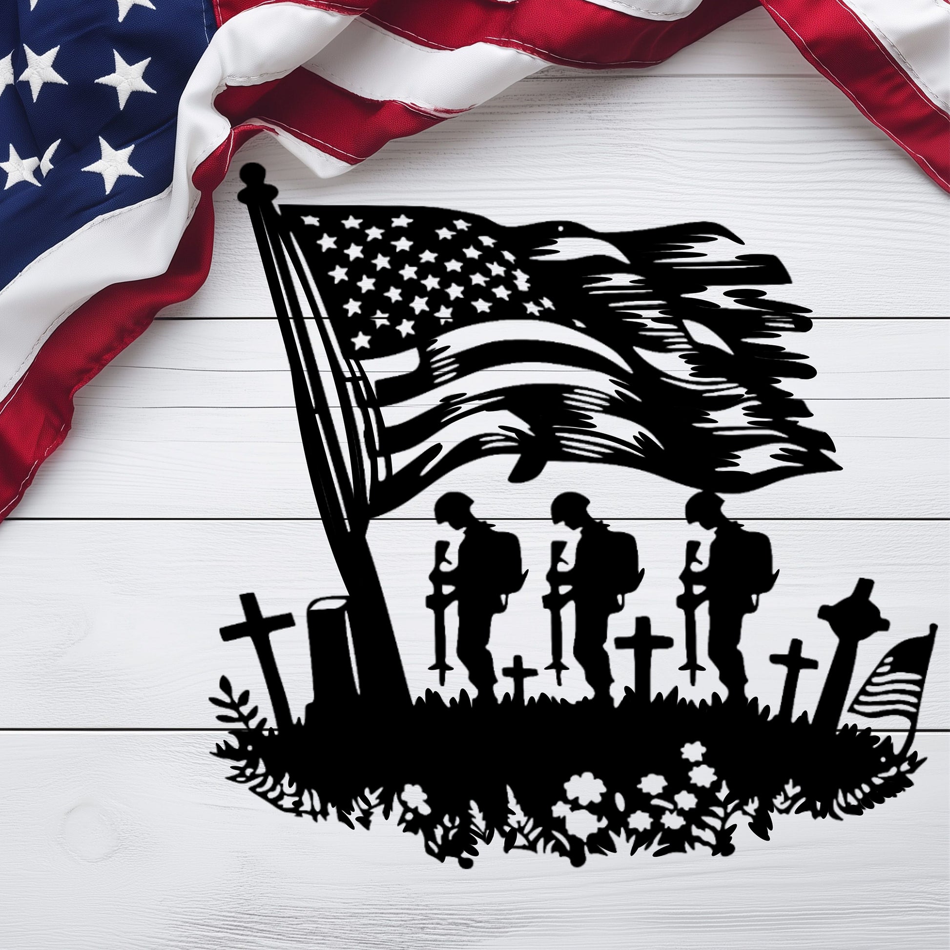 Fallen US Soldiers With American Flag Metal Wall Art - MAIKERU STUDIO