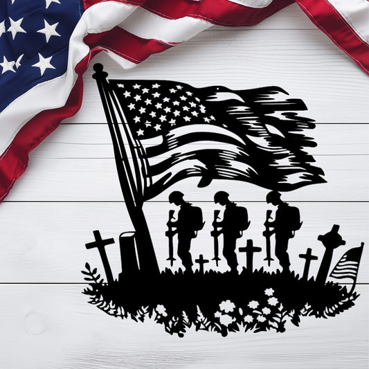 Fallen US Soldiers With American Flag Metal Wall Art - MAIKERU STUDIO