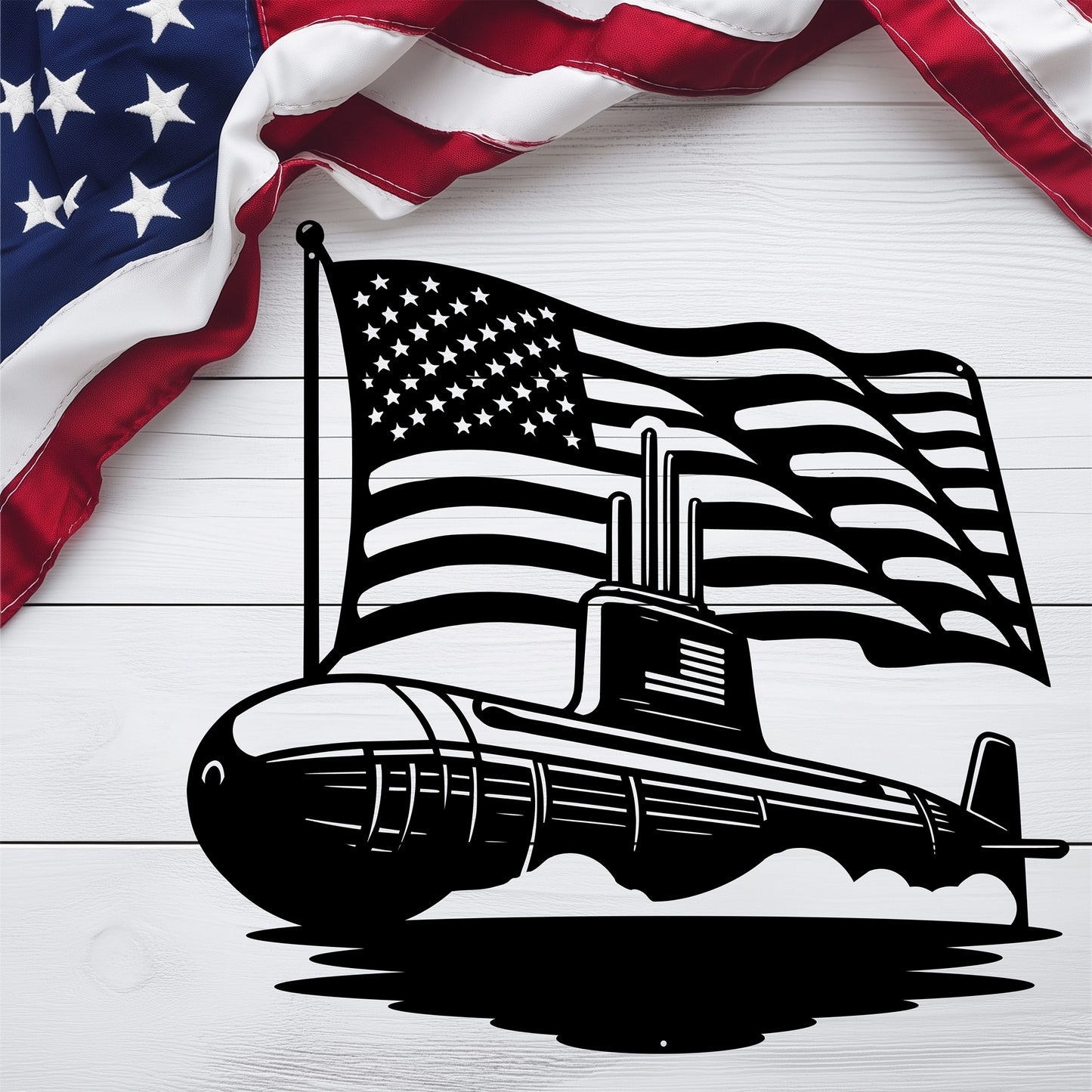 U.S. Navy Submarine Metal Wall Art | Patriotic Tribute with American Flag - MAIKERU STUDIO