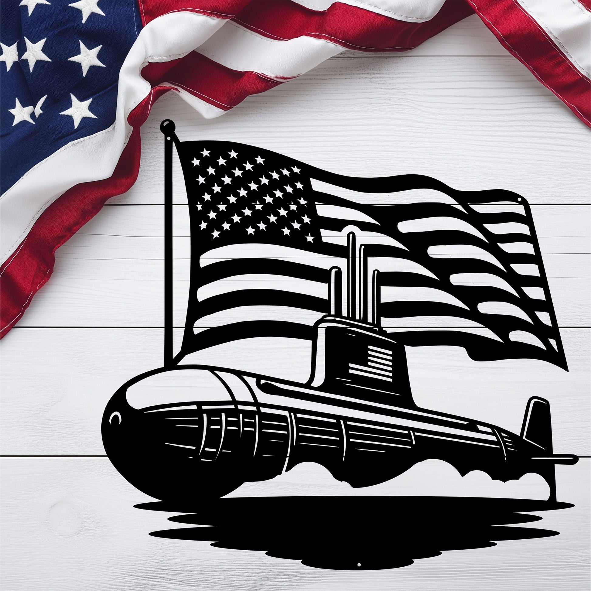 U.S. Navy Submarine Metal Wall Art | Patriotic Tribute with American Flag - MAIKERU STUDIO