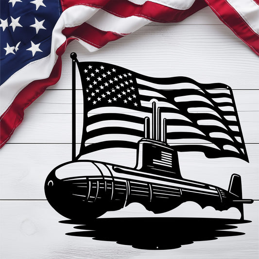 U.S. Navy Submarine Metal Wall Art | Patriotic Tribute with American Flag - MAIKERU STUDIO