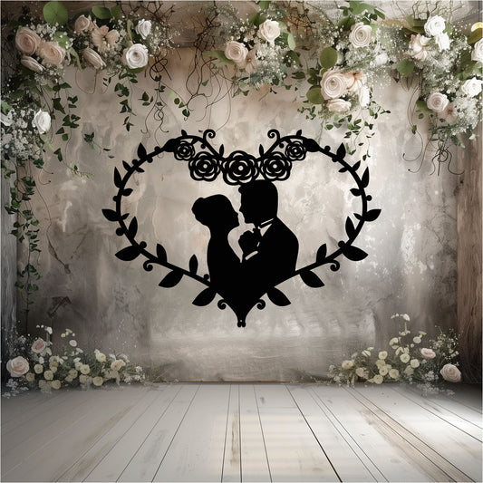 Wedding Heart With Roses Metal Wall Art - MAIKERU STUDIO