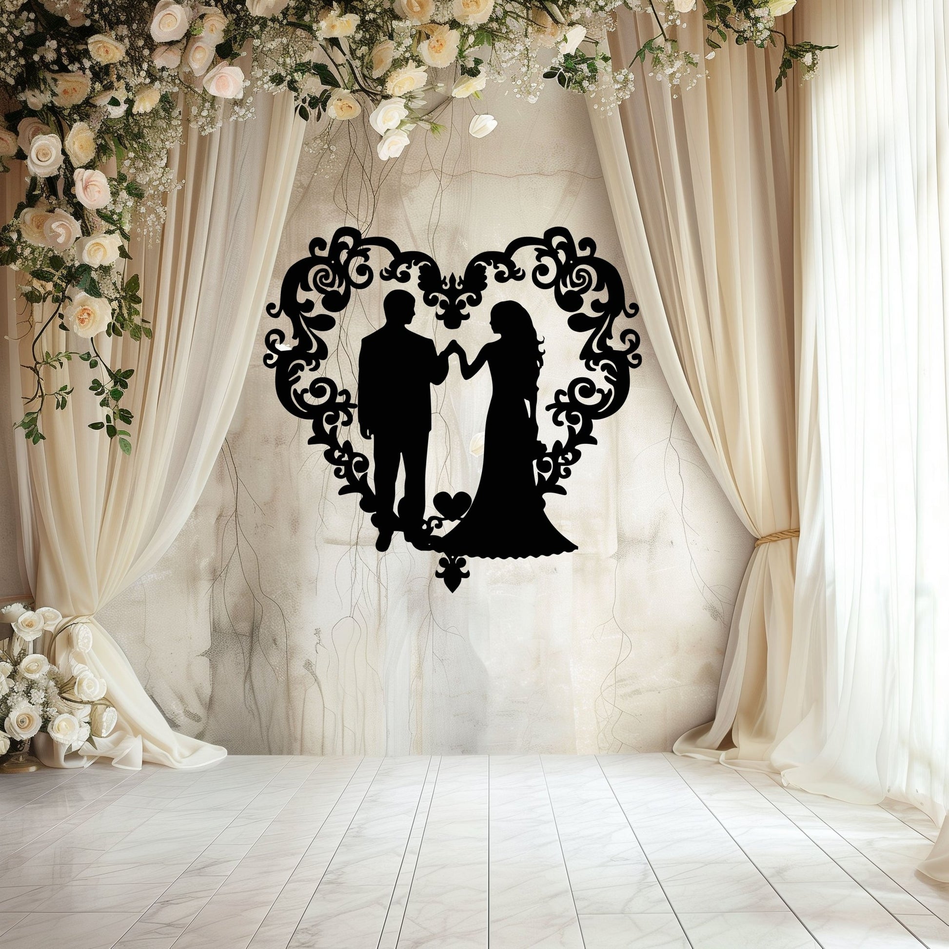 Elegant Wedding Heart Metal Wall Art - MAIKERU STUDIO