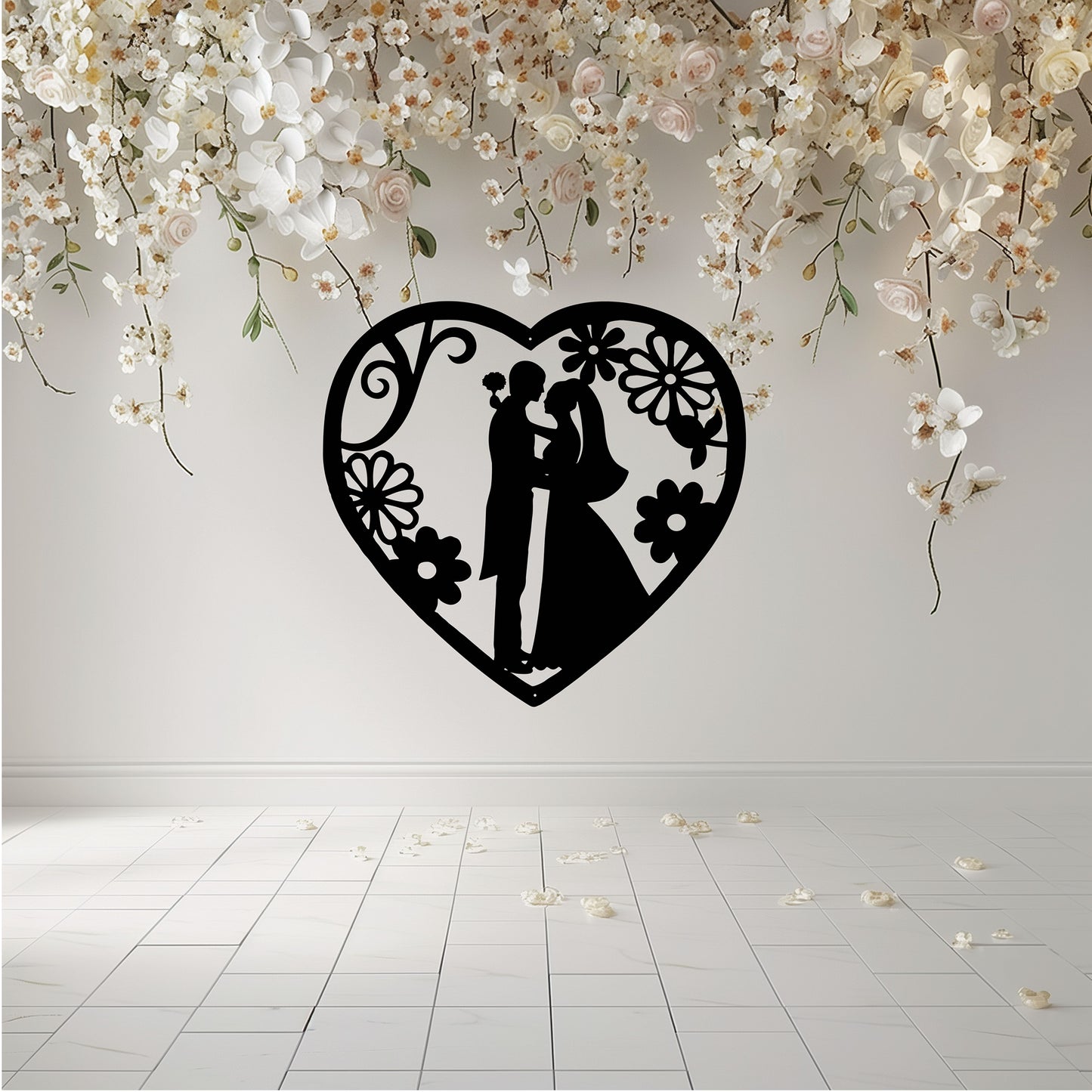 Wedding Heart With Flowers Metal Wall Art - MAIKERU STUDIO